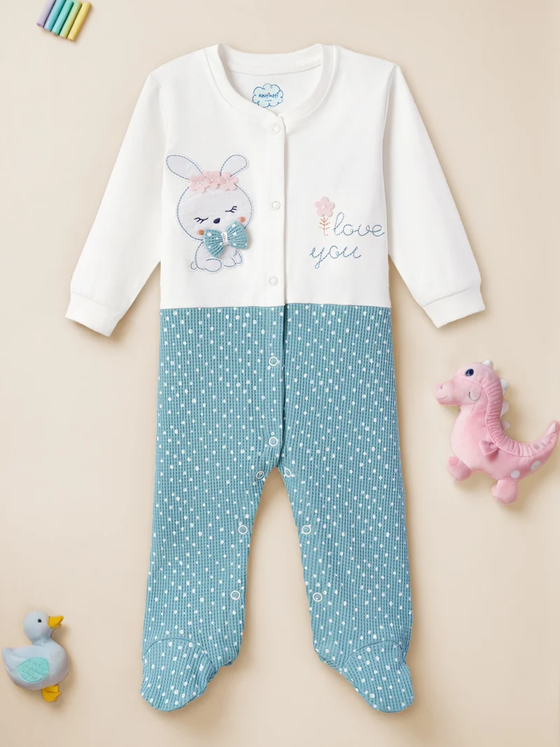 Baby Girls' Cotton All-over Polka Printed Sleepsuit with Snap Buttons